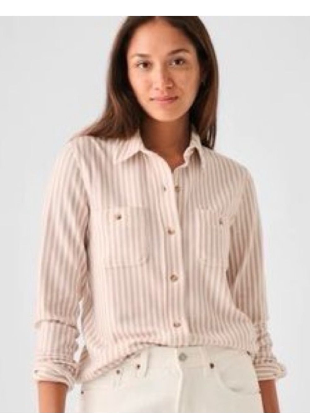 Faherty Super Soft Button Down, Light orange and white striped, XS